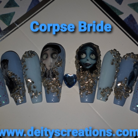 A Corpse bride blue summer press on  uv gel nails pPN51 - Picture 1 of 7